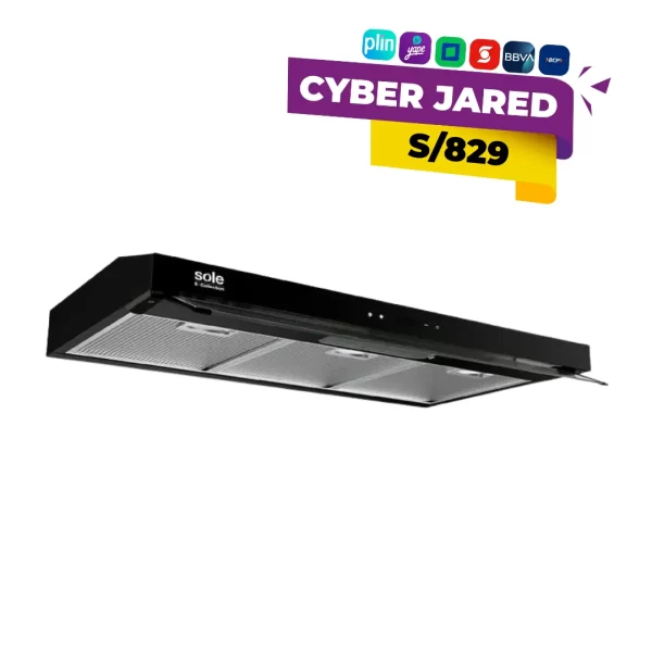 Campana extractora S-Collection Slim Black Sole 90 cm TURE19CO, potente con iluminación LED y diseño elegante negro