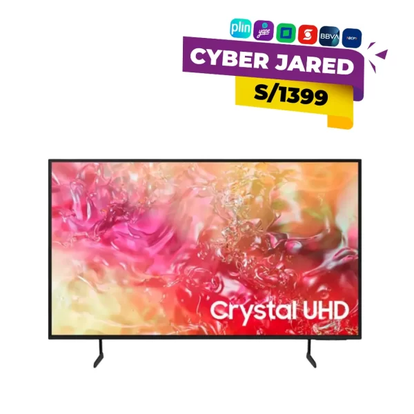 Televisor Samsung Smart TV 50DU7000 de 50 pulgadas, con pantalla Crystal UHD 4K, diseño delgado y biseles minimalistas.