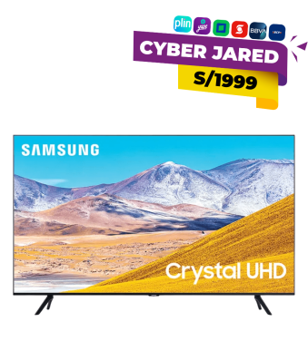 Televisor Samsung Smart TV UN65DU8000G de 65 pulgadas, con tecnología Crystal UHD 4K, diseño delgado (AirSlim) y base de soporte.
