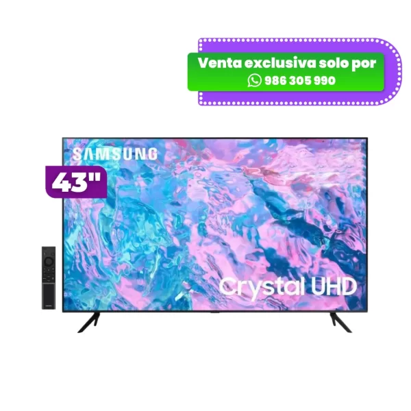 Televisor Samsung 43" UN43CU7000 Crystal UHD 4K Smart TV color negro vista frontal