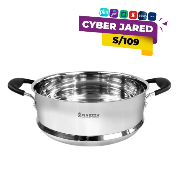 Vaporera de cocina Finezza FF-009-VP de 24 centímetros de diámetro, hecha de acero inoxidable con una olla base, cesta perforada para vapor y tapa.