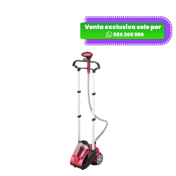 Vaporizador de prendas vertical Oster GCSTGS5016, con base, tanque de agua, poste telescópico ajustable y cabezal de vapor.