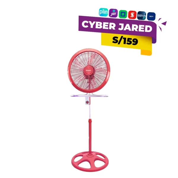 Ventilador industrial o de alta potencia Bossko BK-8223VI, con rejilla protectora y cuerpo robusto en color rojo brillante, impulsado por un motor de 200 Watts.