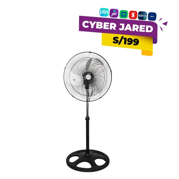 Ventilador eléctrico Imaco FSM370 de 18 pulgadas, convertible a 3 en 1 (mesa, pared, pedestal), con altura ajustable y base redonda.