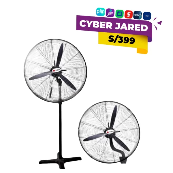 Ventilador eléctrico industrial Fujitec de 26 pulgadas, color negro o gris, con rejilla metálica y soporte de piso/pared 2 en 1.