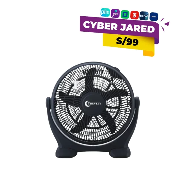 Ventilador de mesa Trevely VT-14A de 14 pulgadas de diámetro, con rejilla de plástico o metal, base circular y control de velocidades.