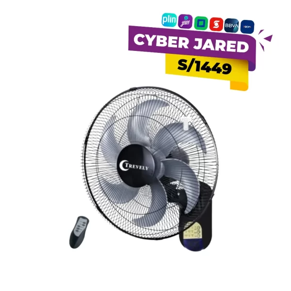 Ventilador eléctrico de pared Trevely VT-164, de 16 pulgadas de diámetro, color blanco o gris, con rejilla protectora y control de velocidades.