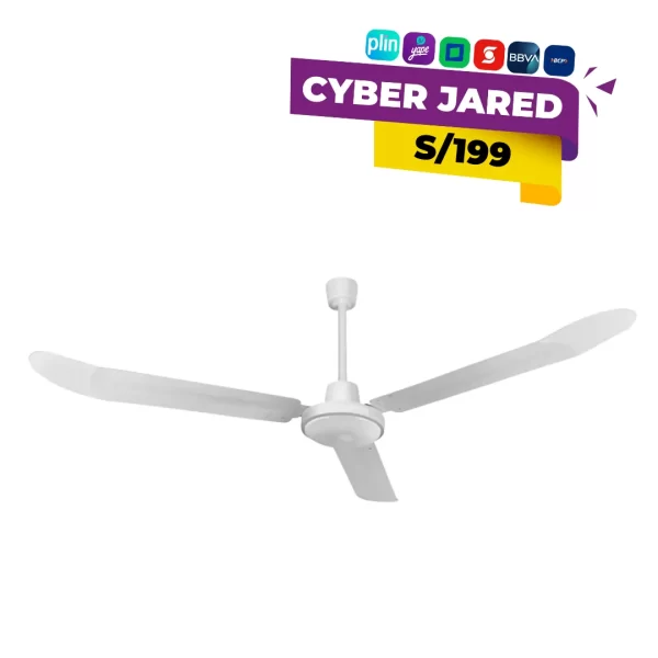 Ventilador de techo Premier AB-7357CF-2 de 56 pulgadas, color blanco o plateado, con aspas largas y motor para alta circulación de aire.