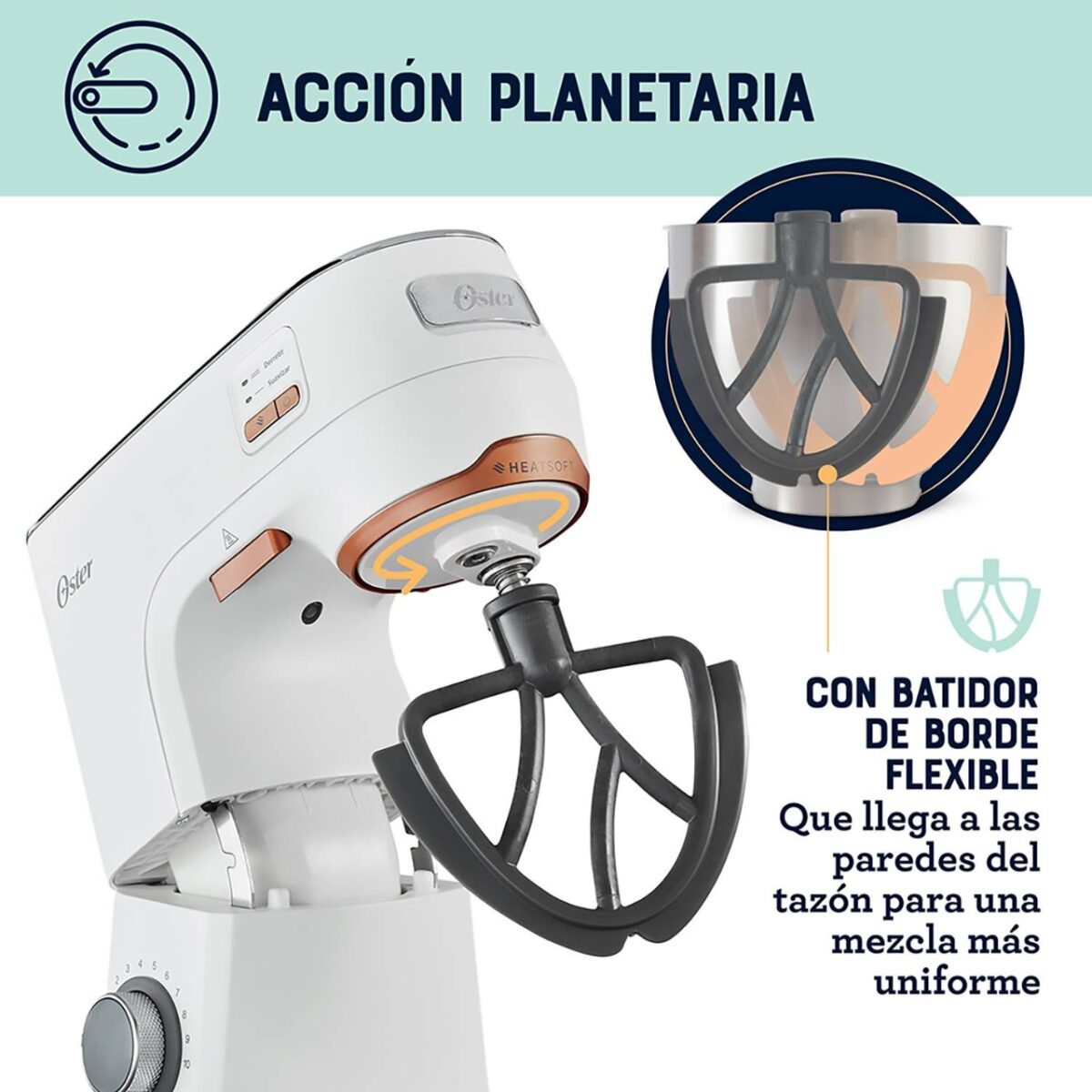 Batidora Planetaria Oster 5.2L Heatsoft FPSTSMPL4W Blanco - Imagen 5