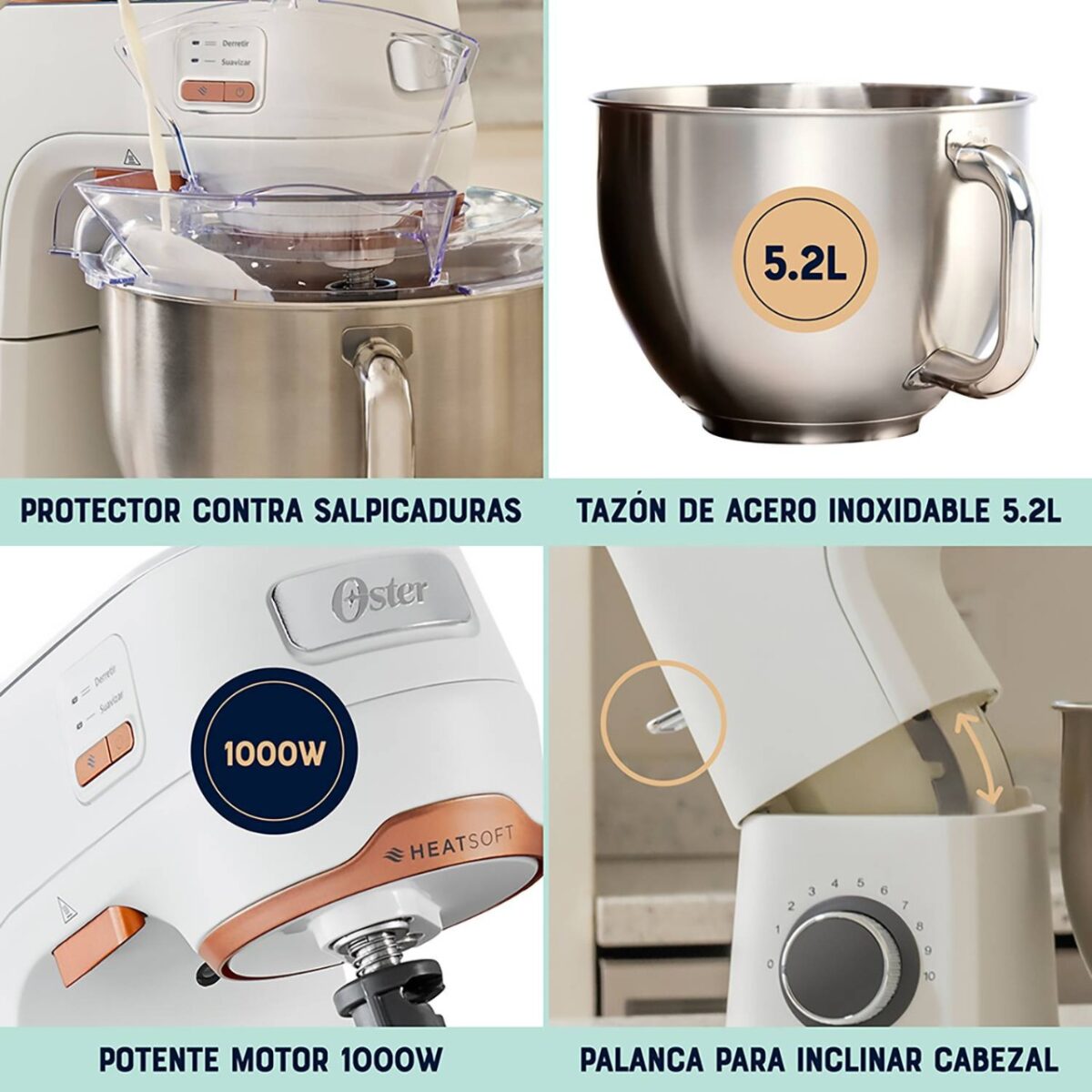 Batidora Planetaria Oster 5.2L Heatsoft FPSTSMPL4W Blanco - Imagen 7