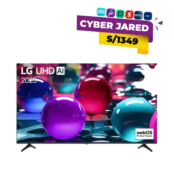 Smart TV LG de 55 pulgadas modelo 55UA7300PSB con resolución UHD 4K, procesador de inteligencia artificial ThinQ AI y sistema operativo webOS.