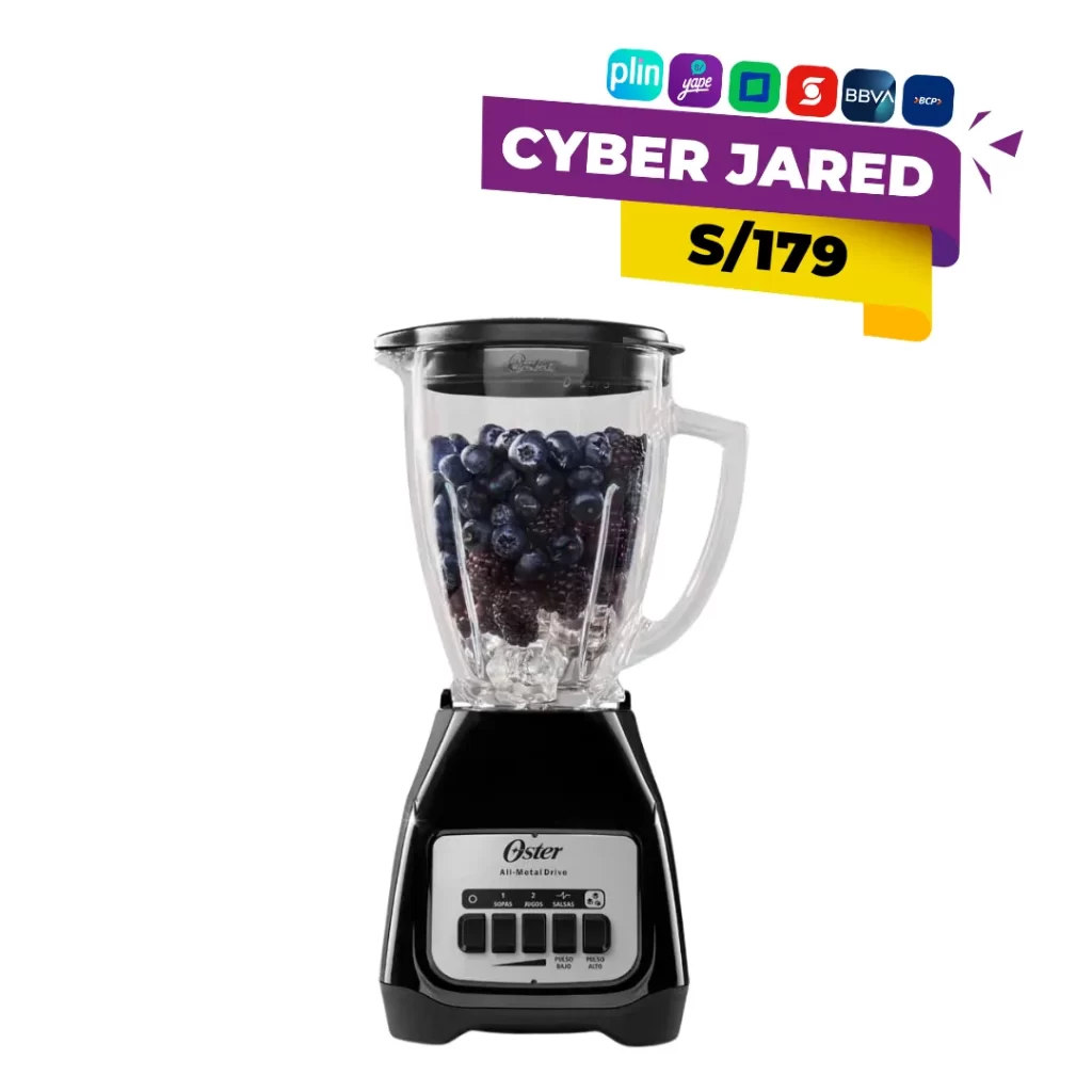 Licuadora Oster BLSTKAG-BPB de 1.5 litros y 2 velocidades con vaso resistente