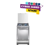 Cocina de pie Indurama Florencia Zafiro de 4 quemadores con tablero de acero inoxidable, parrillas de hierro fundido, encendido eléctrico y luz en el horno.