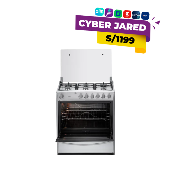 Cocina de pie Indurama Cataluña QZ de 6 quemadores con tablero de acero inoxidable, quemadores sellados, encendido eléctrico y luz en el horno.