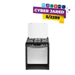 Cocina de pie Indurama Niza Zafiro negra de 5 quemadores con tablero de acero inoxidable, quemador triple llama, timer digital y parrillas de hierro fundido.