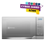 Microondas digital Electrolux de 30 litros en color plata con panel de control táctil, display LED y función de descongelamiento automático.