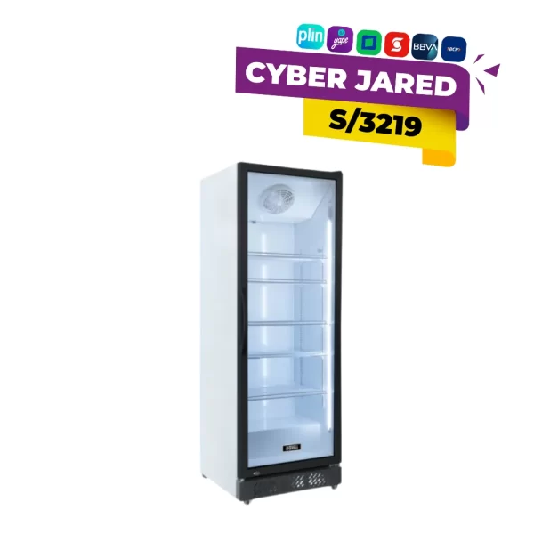Visicooler exhibidor vertical Ilumi modelo LSC-490 de 490 litros con sistema Fan Cooling, cenefa iluminada, puerta de vidrio templado e iluminación LED.