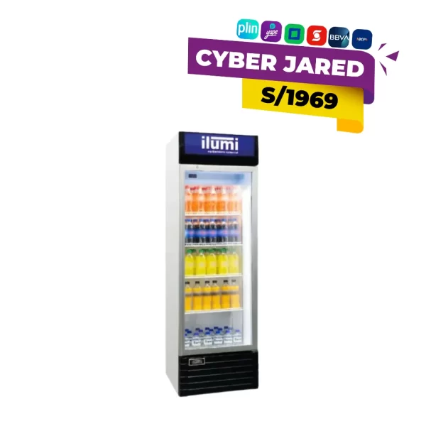 Visicooler exhibidor vertical Ilumi modelo LSC-320 de 320 litros con sistema Fan Cooling, puerta de vidrio templado e iluminación LED interna.