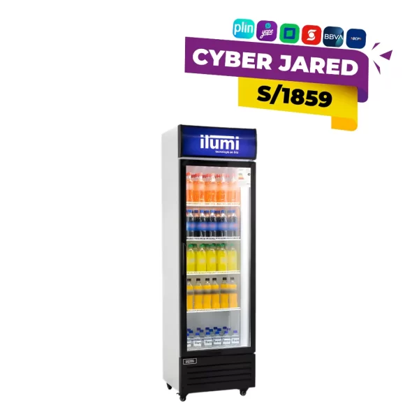 Visicooler exhibidor vertical Ilumi de 320 litros, modelo LSC-320, con sistema Fan Cooling, iluminación LED interna y puerta de vidrio templado.