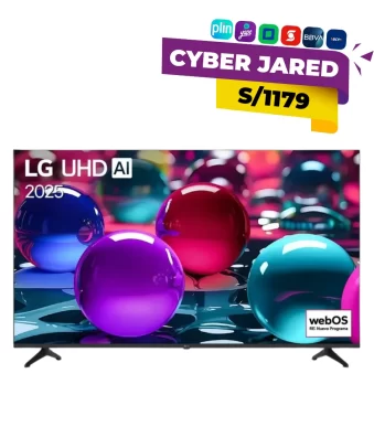Smart TV LG de 50 pulgadas modelo 2025 50UA7300PSB con resolución 4K Ultra HD, inteligencia artificial ThinQ AI y sistema webOS.