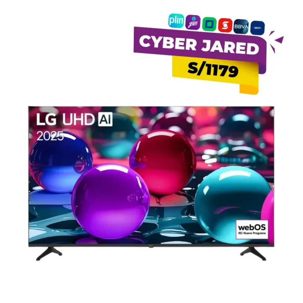 Smart TV LG de 50 pulgadas modelo 2025 50UA7300PSB con resolución 4K Ultra HD, inteligencia artificial ThinQ AI y sistema webOS.