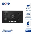 Encimera a Gas Sole de Vidrio Templado Negro de 86cm con 5 Hornillas y Quemador Triple - Imagen 8