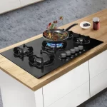Encimera a Gas Sole de Vidrio Templado Negro de 86cm con 5 Hornillas y Quemador Triple - Imagen 4
