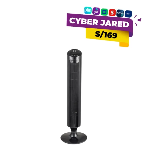 Ventilador de torre Imaco modelo TF3645 de 45 pulgadas en color negro, con panel digital superior, control remoto y 3 velocidades.