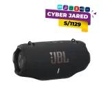 Parlante portátil inalámbrico JBL Xtreme 4 en color negro, con diseño cilíndrico robusto, correa de transporte y certificación IP67 resistente al agua.