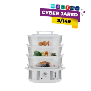 Vaporera de Alimentos Bossko de 3 Niveles con Temporizador - Blanca/Acero (BK-0557VP)