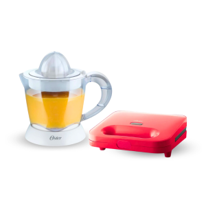Combo Oster Exprimidor de Cítricos + Sandwichera compacta roja