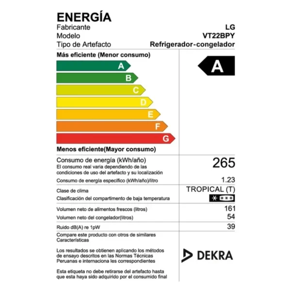 Refrigeradora LG Top Freezer de 215 Litros (Modelo VT22BPY) - Imagen 4