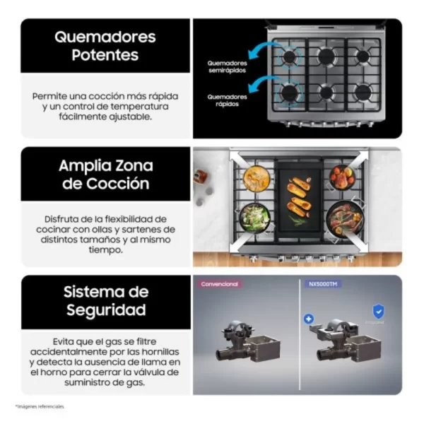 Cocina a Gas Samsung NX52T7322PS/PE 5 Hornillas Mirror Look - Imagen 6