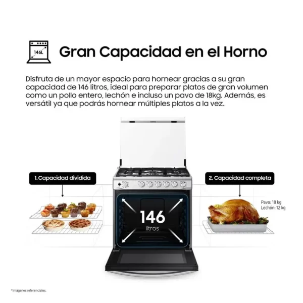 Cocina a Gas Samsung NX52T7322PS/PE 5 Hornillas Mirror Look - Imagen 5