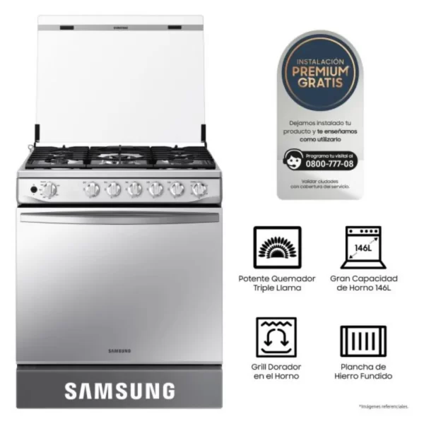 Cocina a Gas Samsung NX52T7322PS/PE 5 Hornillas Mirror Look - Imagen 2