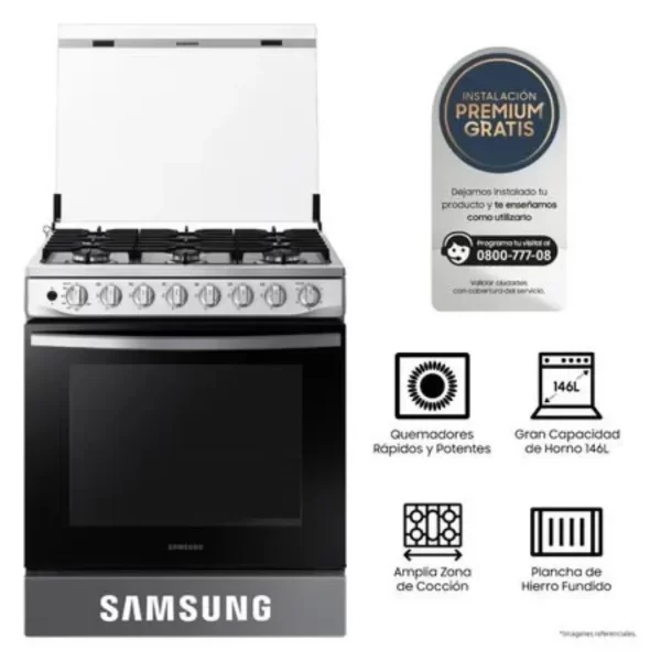 Cocina a Gas Samsung 6 Hornillas NX52T5311PS/PE: Potencia y Capacidad para tu Hogar - Imagen 2