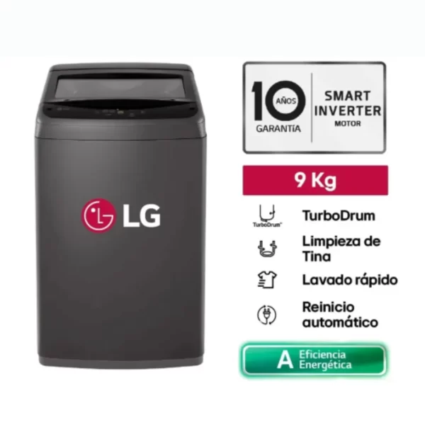 Lavadora LG de 9kg con Tecnología TurboDrum y Limpieza de Tina - Negro (WT9BVTB) - Imagen 9