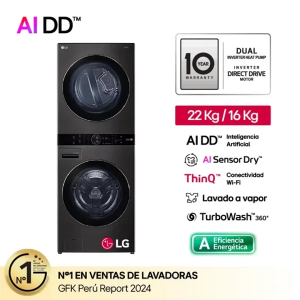 LG WashTower WK22BS6: Centro de Lavado Inteligente de 22kg/16kg - Imagen 2