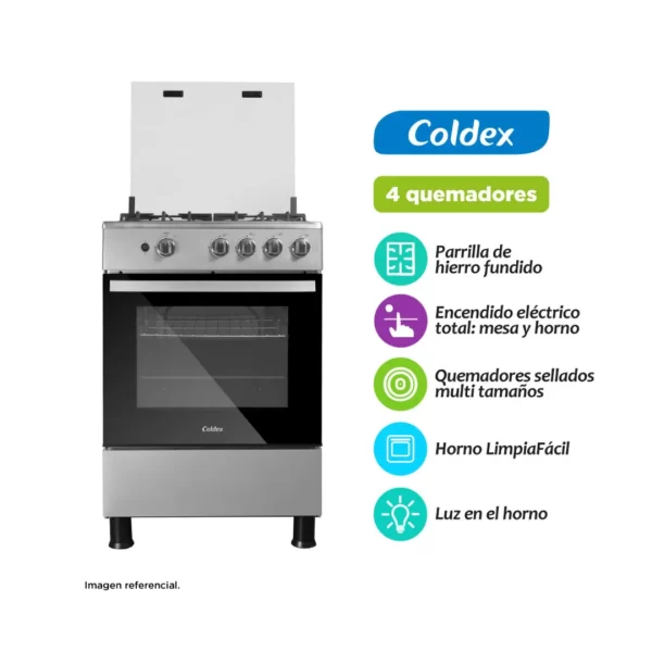 Cocina Coldex CX605 PLUS: 4 Hornillas, Acero Inoxidable y Horno 70L - Imagen 2
