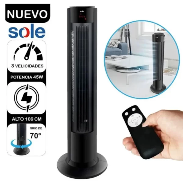 Ventilador de Torre Sole de 100cm con Panel Digital y Diseño Ultra Delgado - Imagen 3