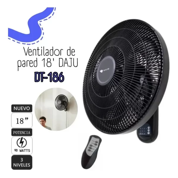 Ventilador de Pared de 18" con Control Remoto Daju DT-186 - Imagen 2