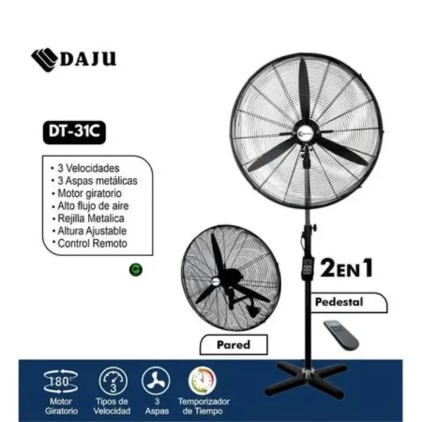 Ventilador Industrial DAJU de 30 Pulgadas (230W) 2 en 1 con Control Remoto y Oscilación 180° (DT-31C) - Imagen 2