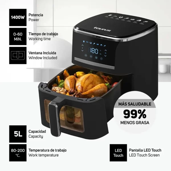 Freidora de Aire Taurus Fryer Air 5 Litros con Temporizador (PE9900170A) - Imagen 2