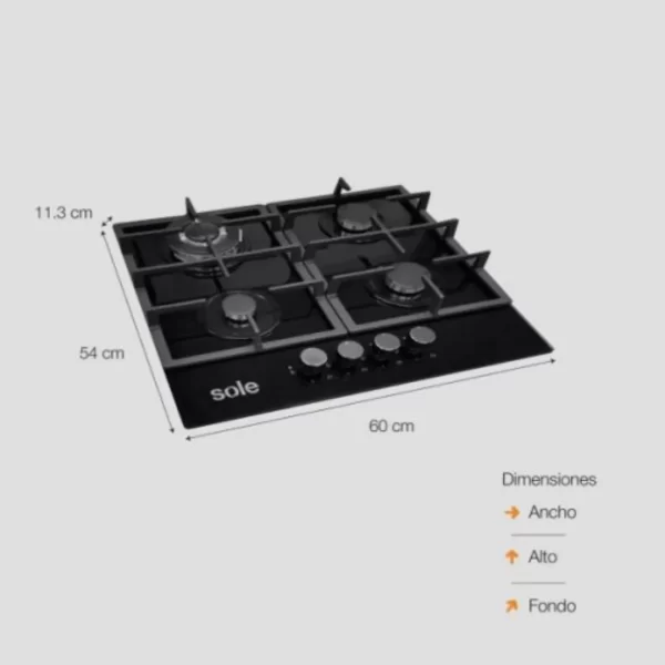 Cocina Encimera Sole de Vidrio Templado a Gas 60cm - SOLCO045V2 - Imagen 4