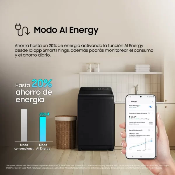 Lavadora Samsung AI Wash 21kg WA80F21B9BPE - Imagen 7