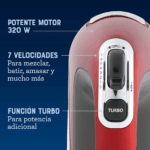 Batidora de Mano Eléctrica Oster FPSTHM360R de 7 Velocidades con Estuche - Imagen 3
