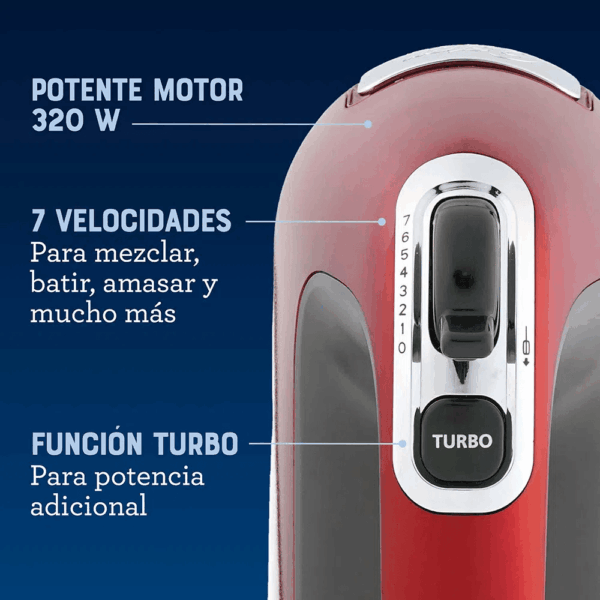 Batidora de Mano Eléctrica Oster FPSTHM360R de 7 Velocidades con Estuche - Imagen 3
