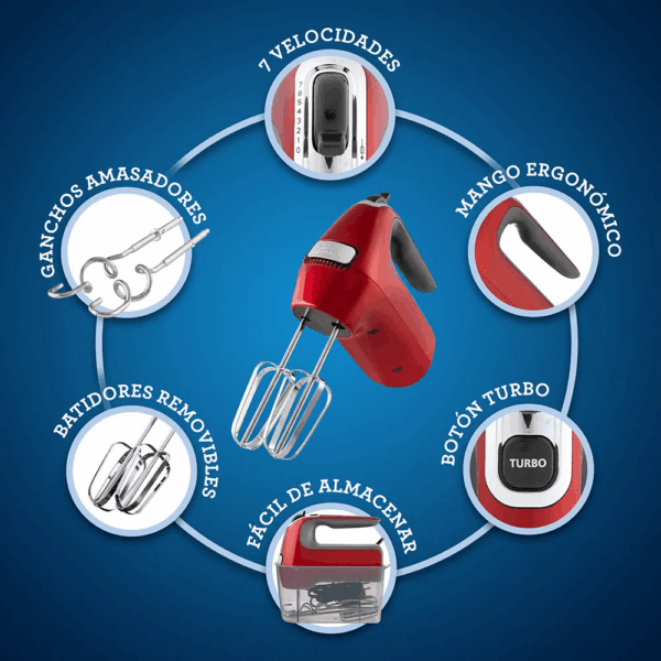 Batidora de Mano Eléctrica Oster FPSTHM360R de 7 Velocidades con Estuche - Imagen 7