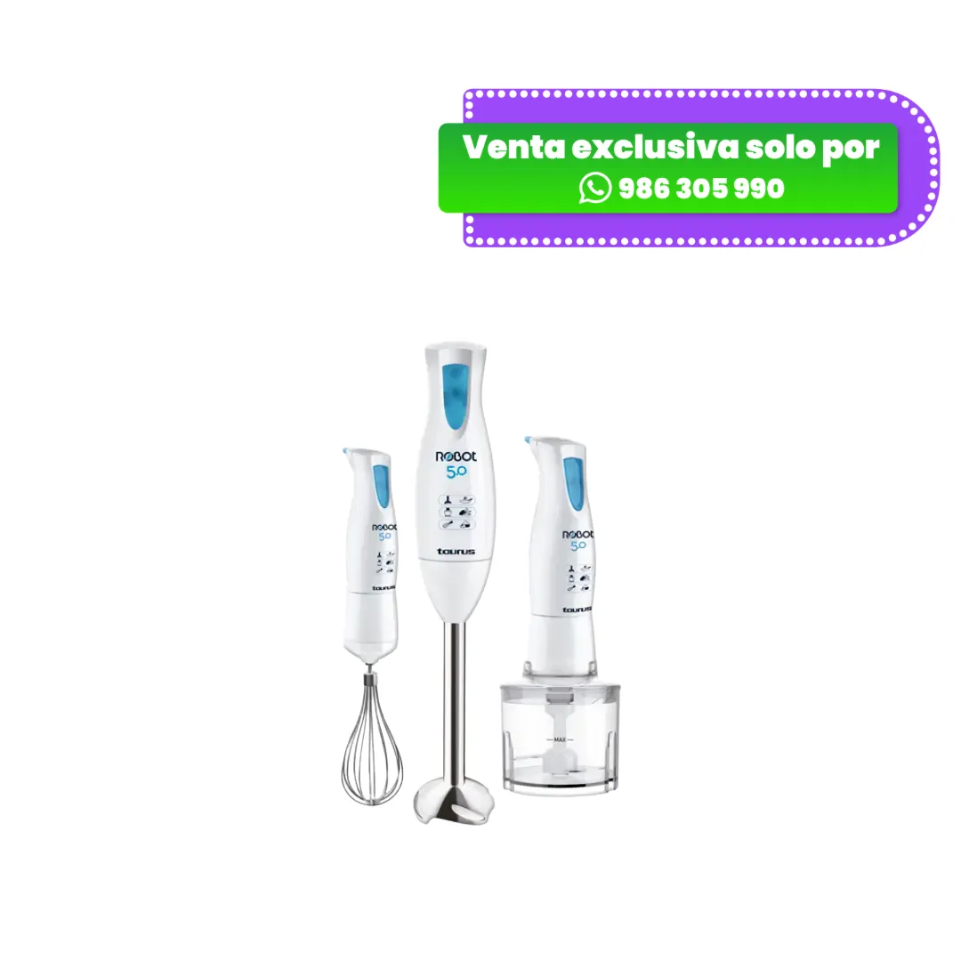 BATIDORAINVERSIONwedJARED.webp Batidora Inmersión Taurus ROBOT 5.0 300 watts Blanco y Celeste - Imagen 1