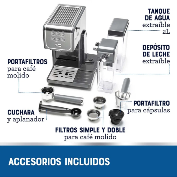 Cafetera OSTER de 5 Tazas de Capacidad PrimaLatte Touch Negro BVSTEM6801M - Imagen 11